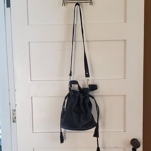 Black Leather Bucket Bag